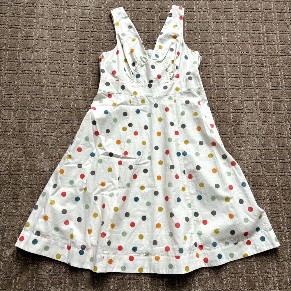 Garnett Hill Polka Dots Dress Women's 8P Cotton Sleeveless White Playful Retro